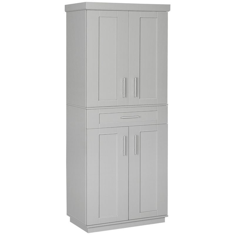 Gray Recessed Panel Freestanding Kitchen Pantry Cabinet with Adjustable Shelves