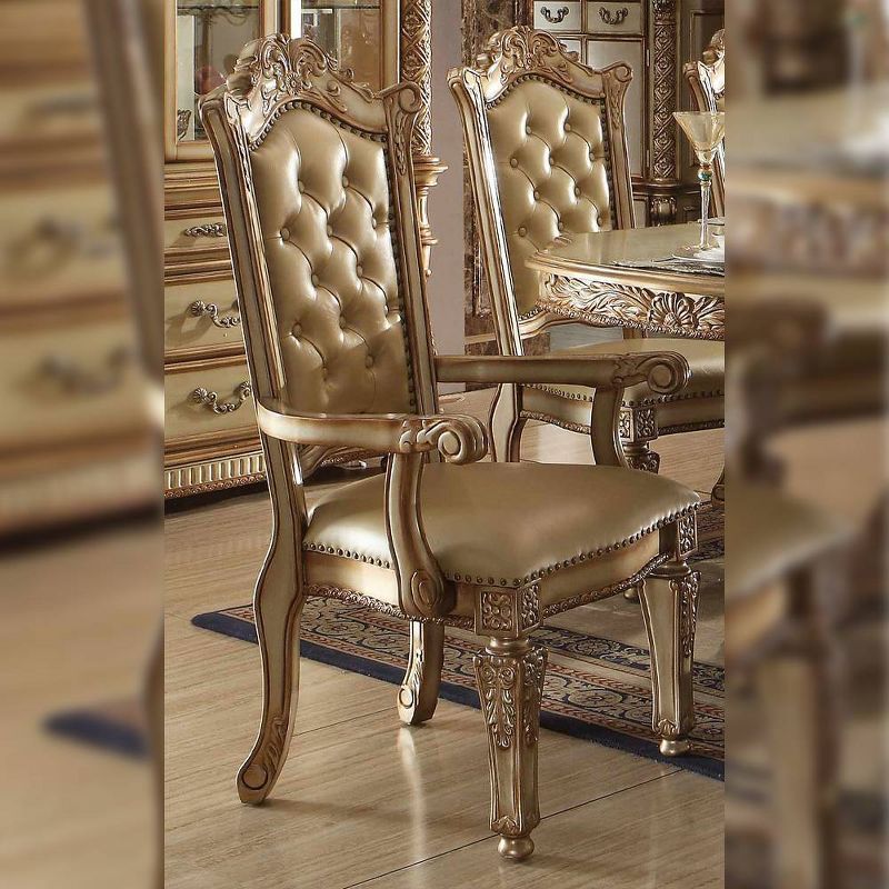 Bone Faux Leather and Gold Patina Floral Accent Chair