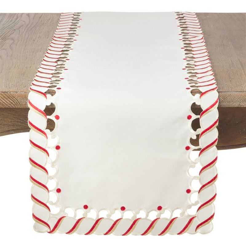 Ivory Candy Cane Design Christmas Table Runner, 12 x 15 in, Polyester