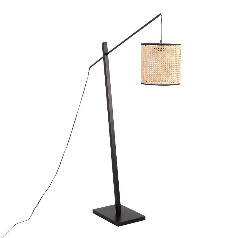 Arturo Black Wood and Steel Floor Lamp with Rattan Shade