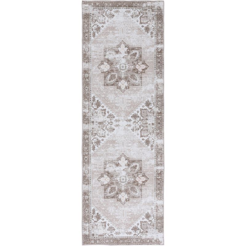 Sage and Ivory Synthetic 30" Washable Non-Slip Area Rug