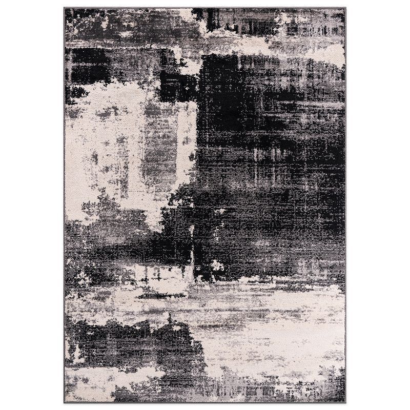 Black and Gray Abstract 5' x 7' Stain-Resistant Area Rug