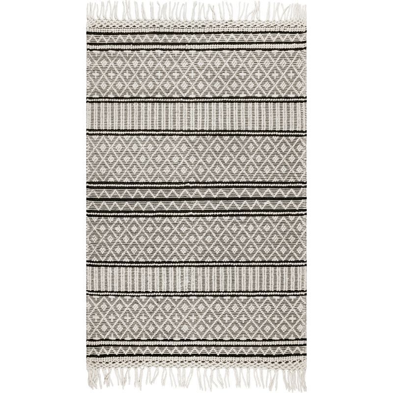 Ivory Flat Woven Wool Blend Rectangular Area Rug, 5' x 8'