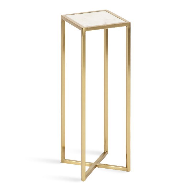 Jaspur Gold Finish Square Metal and Marble Accent Table