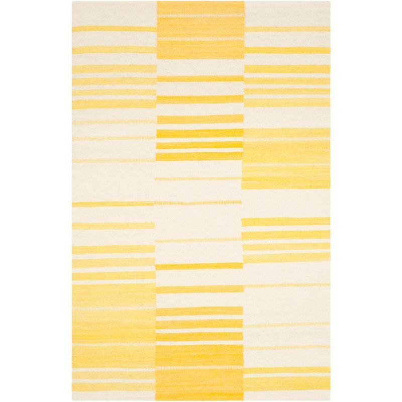 Gold and Ivory Handwoven Wool 4' x 6' Area Rug