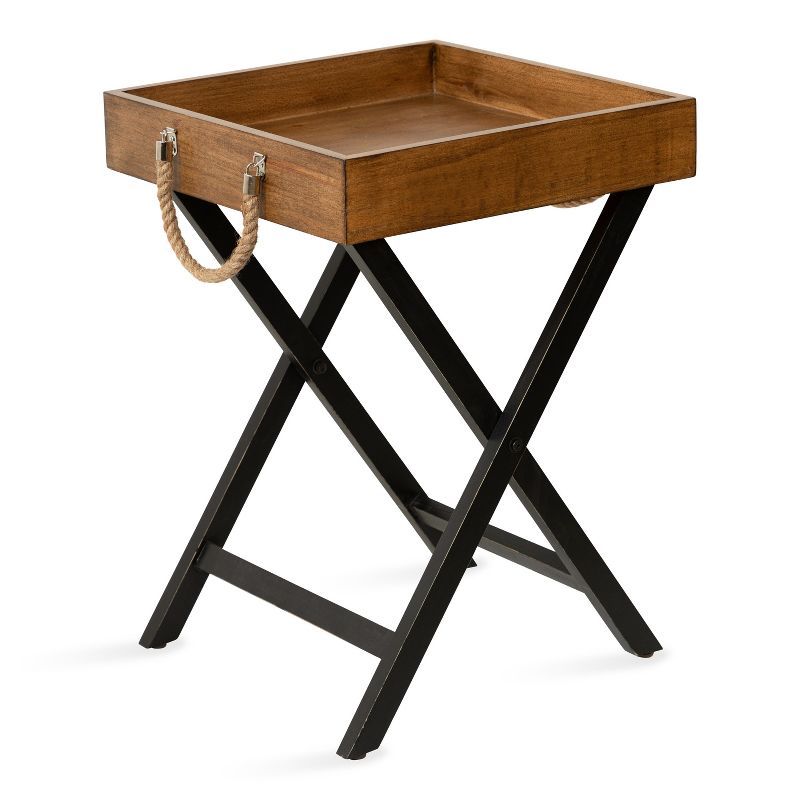 Bayville Rustic Brown and Black Wood Tray Table