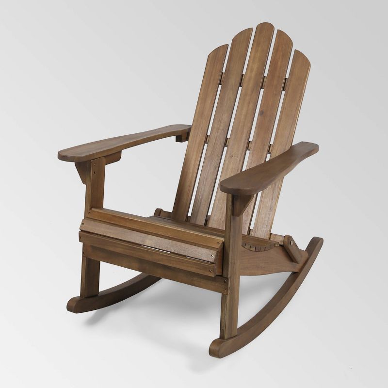 Cara Dark Brown Acacia Wood Adirondack Rocking Chair