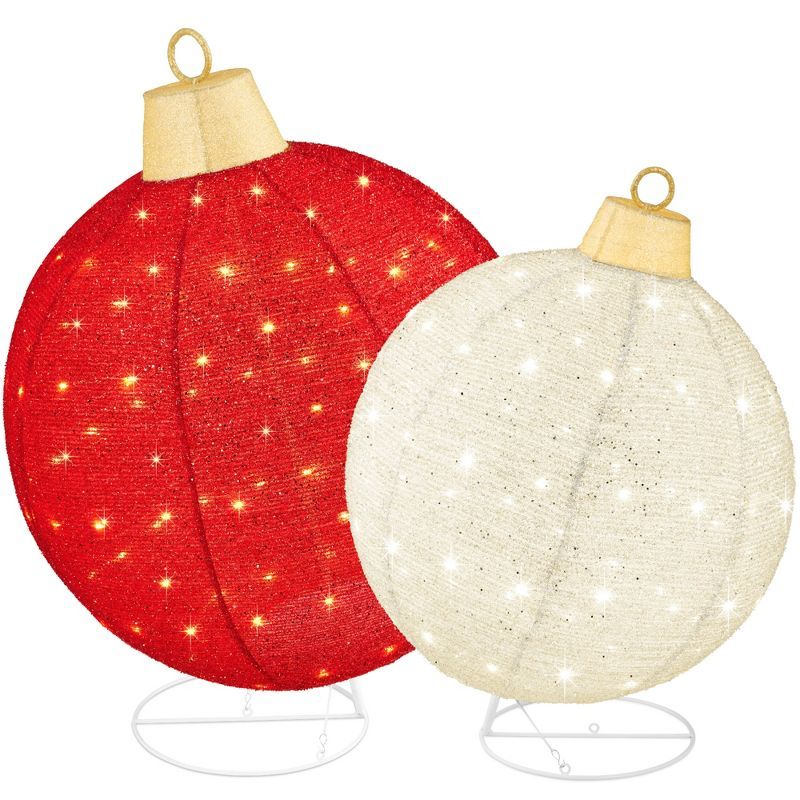 Large Red and White LED Lighted Outdoor Ornament Set