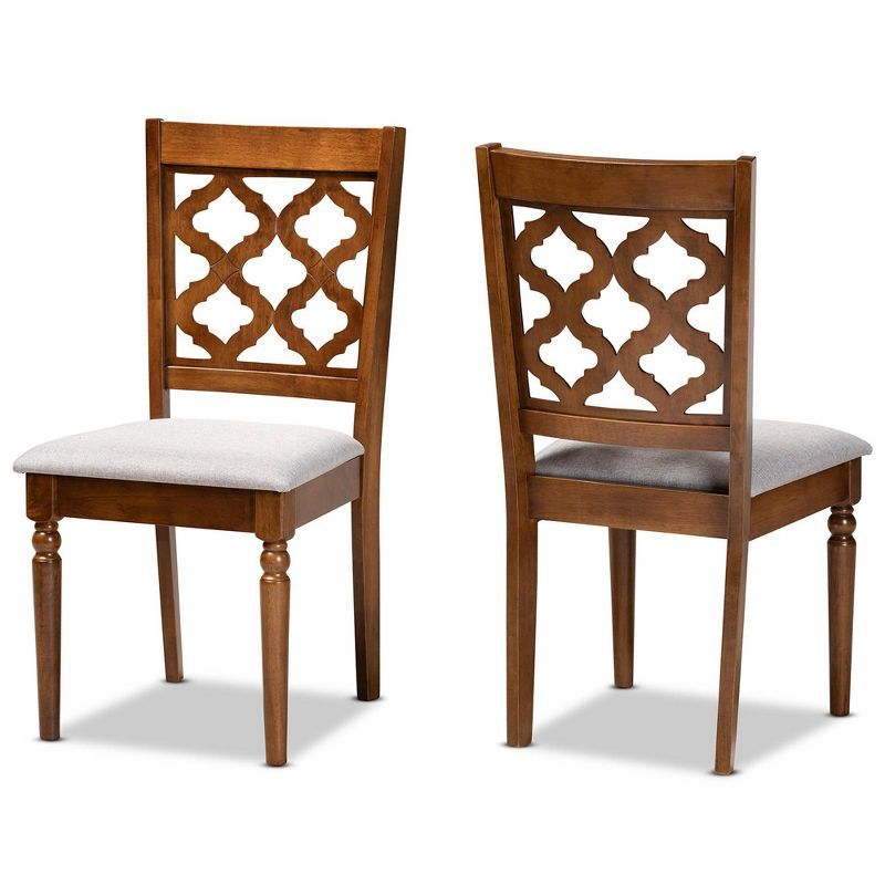 Contemporary Grey Fabric and Walnut Wood Dining Chair Set