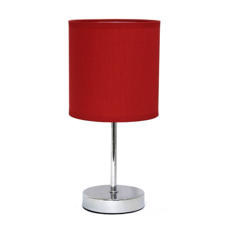 11.81" Red Chrome Stick Bedside Table Lamp with Fabric Drum Shade