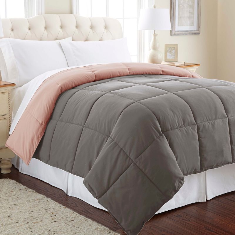 Twin Charcoal and Misty Rose Reversible Down Alternative Comforter Set