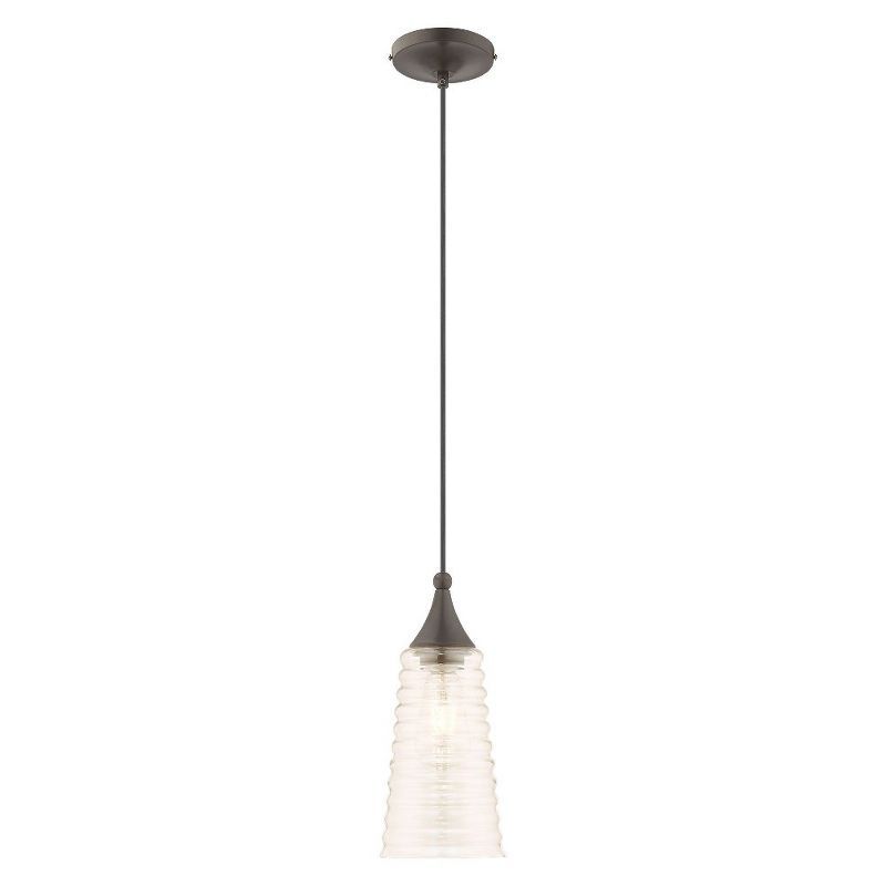 Champagne Ribbed Glass Mini Pendant in English Bronze with LED