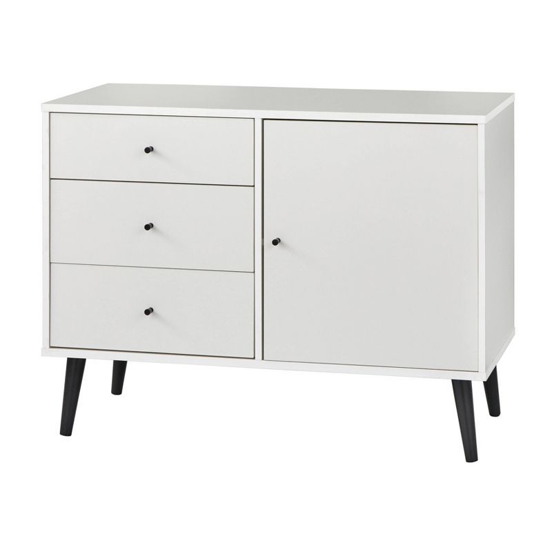 Mid-Century Modern White Buffet with Black Accents