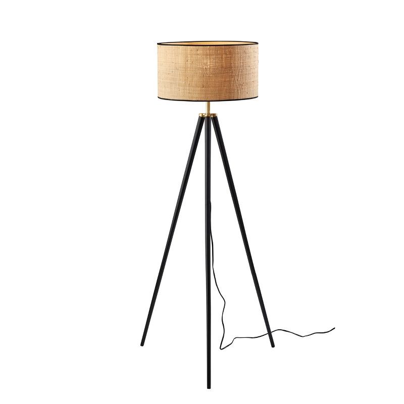 Walnut Wood Tripod Floor Lamp with Rattan Shade