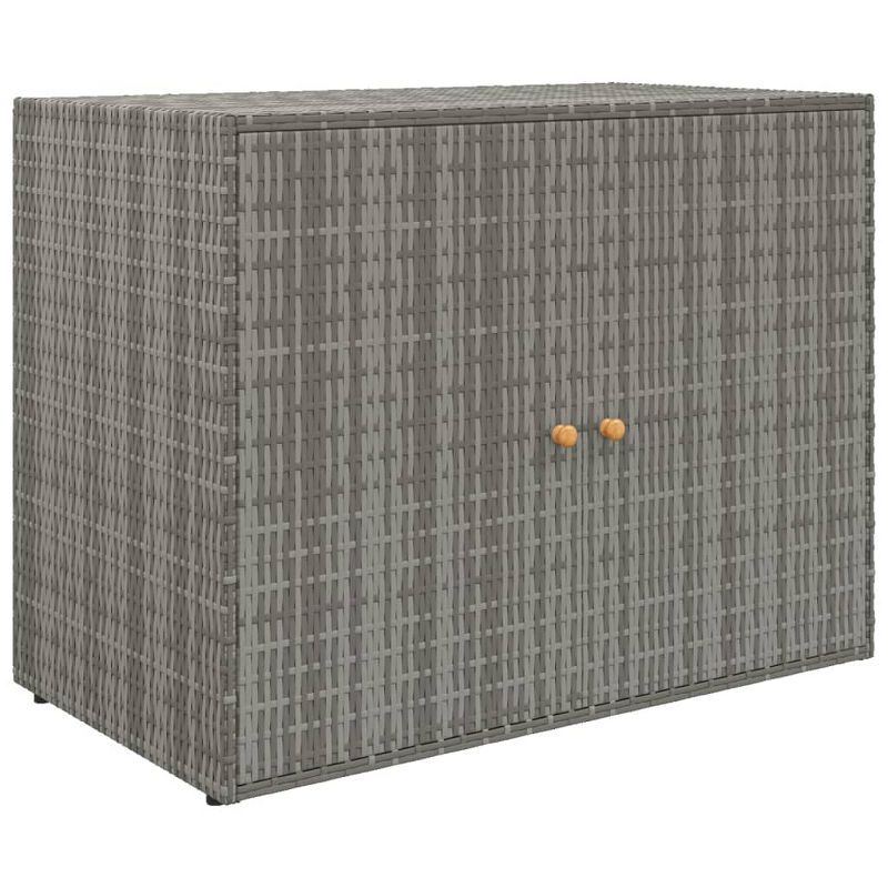 Gray Poly Rattan Garden Storage Cabinet with Acacia Wood Knobs