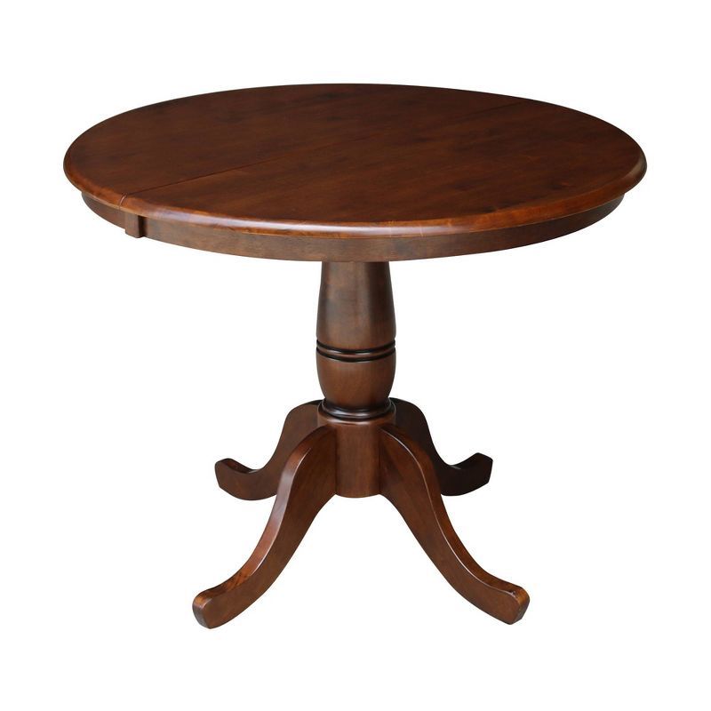 Classic Farmhouse 50" Round Espresso Wood Extendable Dining Table