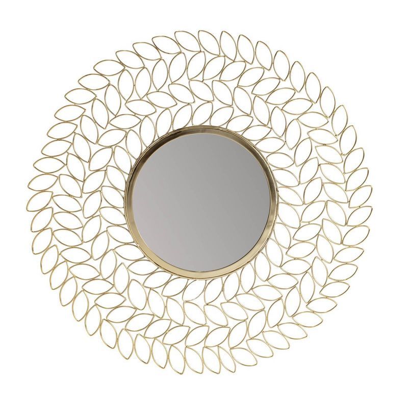 Gold Leaf Round Metal Framed Wall Mirror, 28"