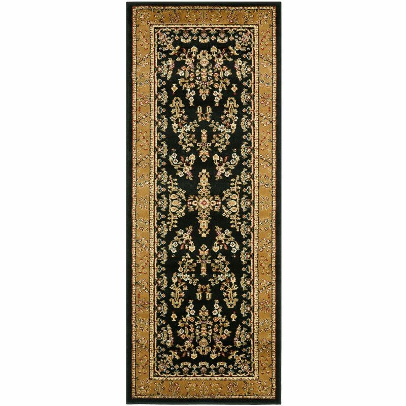 Black and Tan Floral Safavid Style Runner Rug