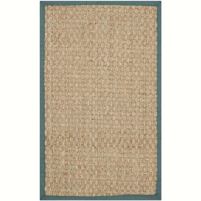 Coastal Charm Hand-Knotted Natural & Light Blue Cotton Blend Rug - 2'6" x 4'