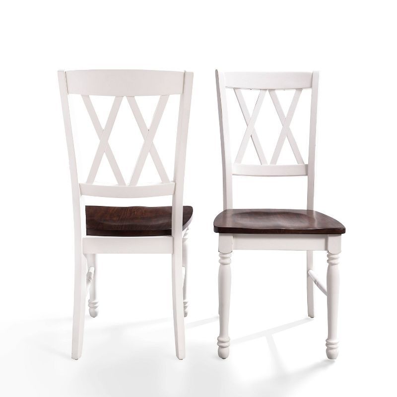 White Cross Back Rustic Wood and Metal Dining Chairs, Set of 2