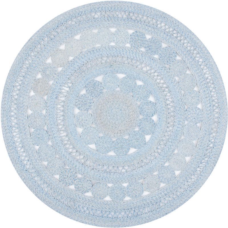 Boho-Chic Handwoven Round Blue Synthetic Area Rug - 6'