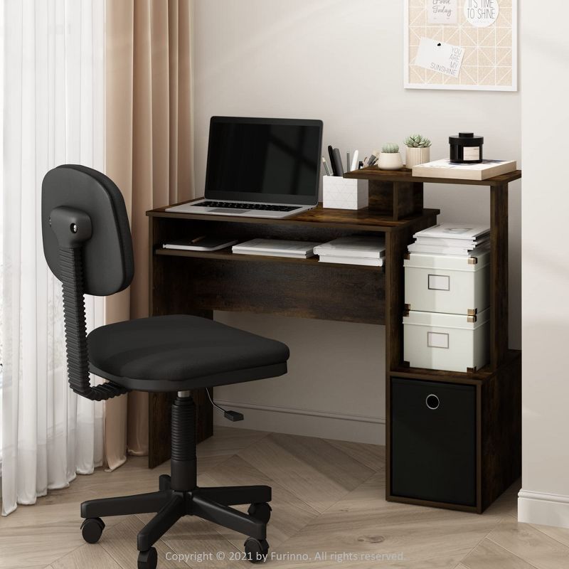 Amber Pine and Black Compact Computer Desk with Drawer and Keyboard Tray