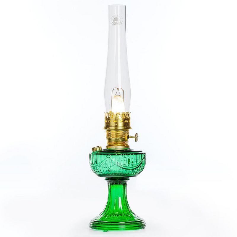 Emerald Green Glass Oil Lamp with Brass Trim