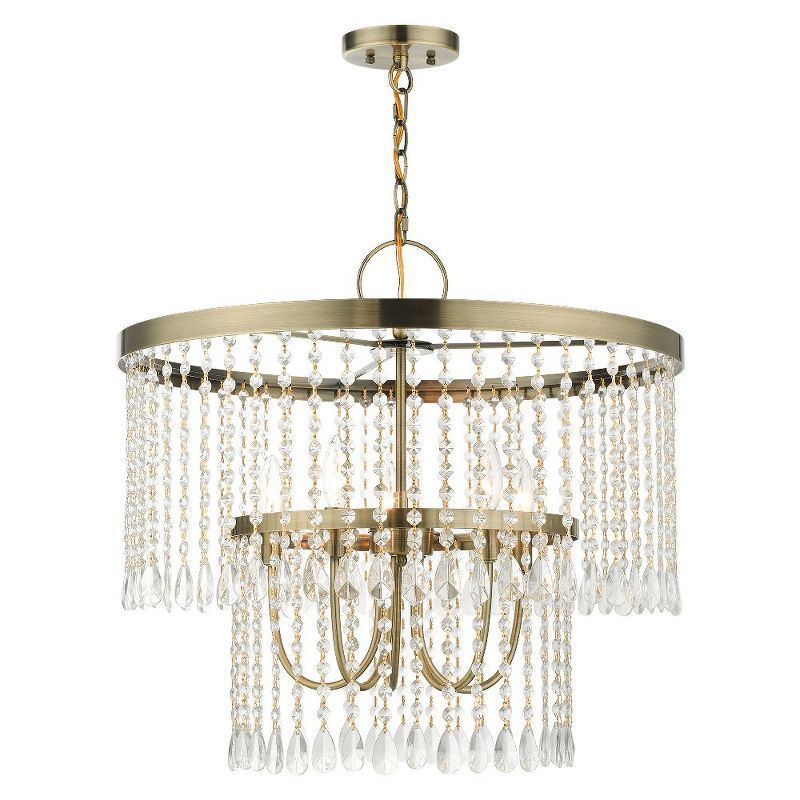 Antique Brass and Crystal 5-Light Pendant Chandelier