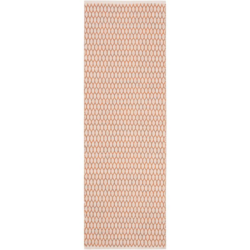 Ivory and Orange Handwoven Cotton Area Rug