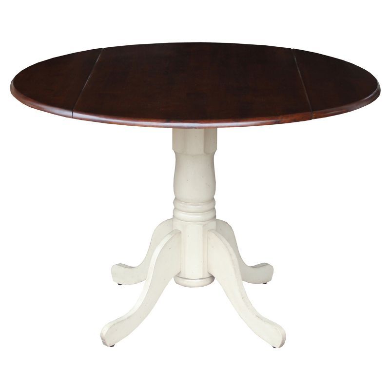 42" Round Dark Wood Extendable Dining Table with White Pedestal Base