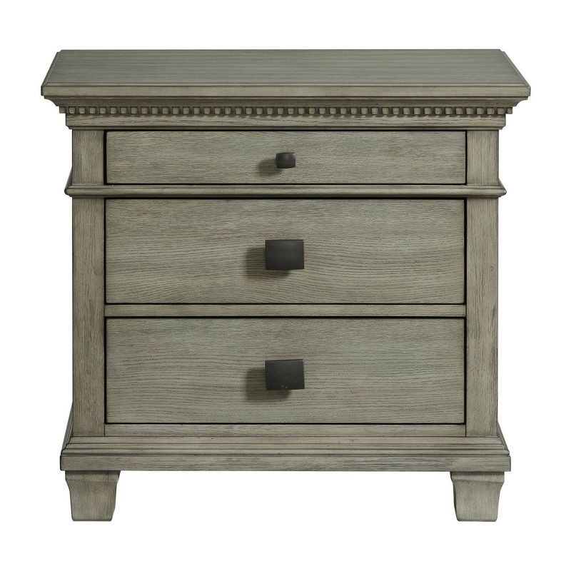 Gray 3-Drawer Nightstand with USB and Dark Knobs