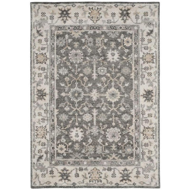 Ivory and Charcoal Hand-Knotted Wool Viscose 4' x 6' Area Rug