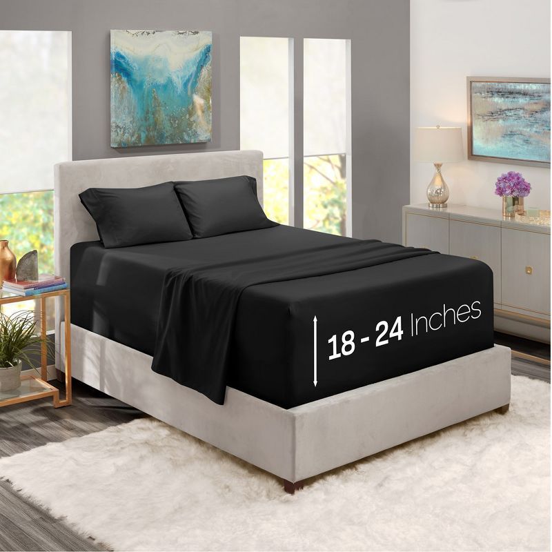 Queen Black Microfiber Deep Pocket Bed Sheet Set