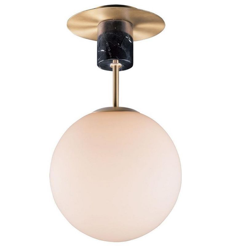 Satin Brass and Black Globe Ceiling Light with Glass Shade