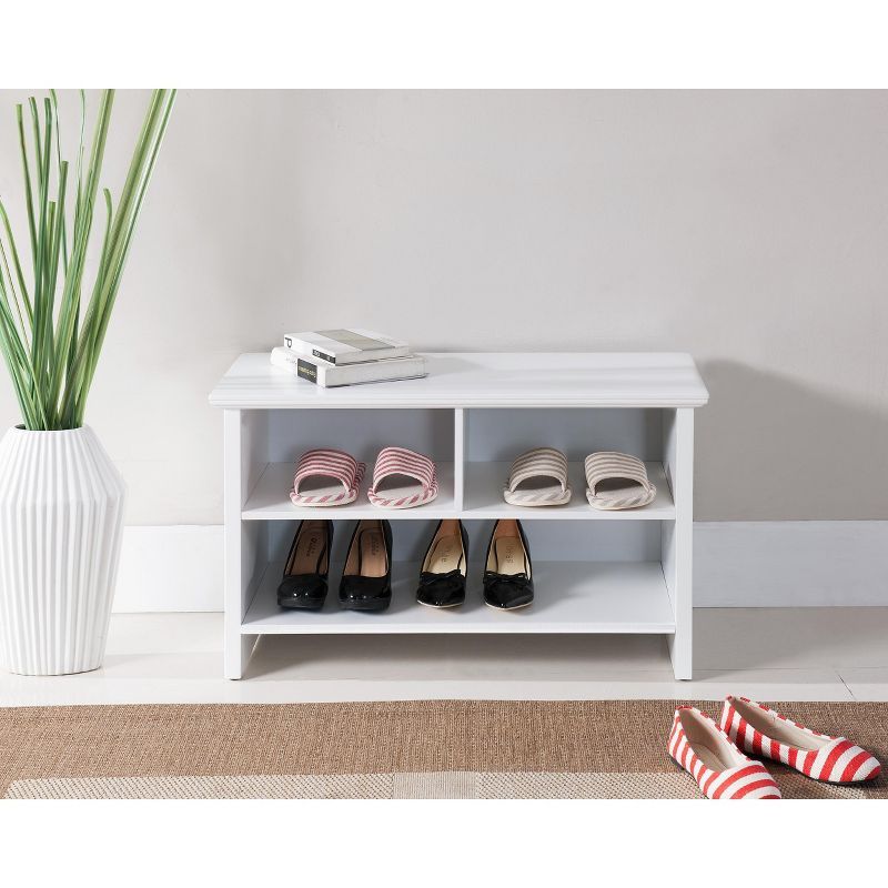 White Wood 3-Shelf Shoe Storage Bench