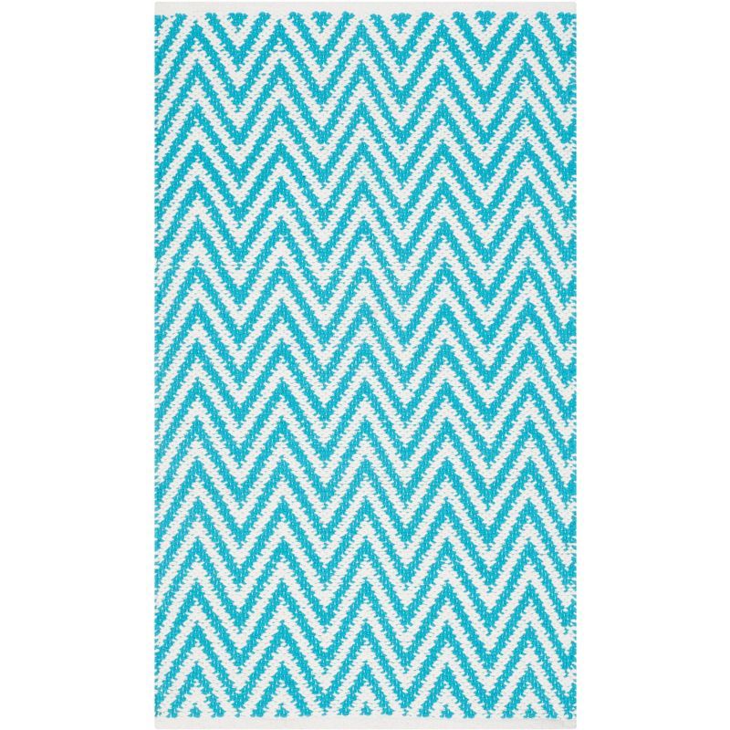 Turquoise and Ivory Chevron Handwoven Cotton Area Rug 2'6" x 4'