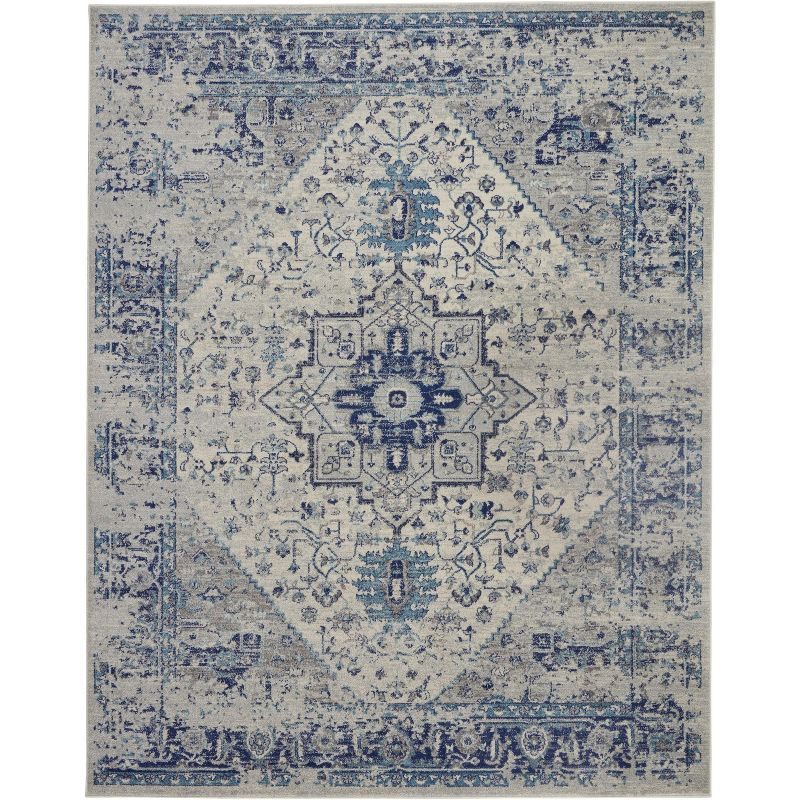 Ivory and Light Blue 8' x 10' Rectangular Viscose Rug