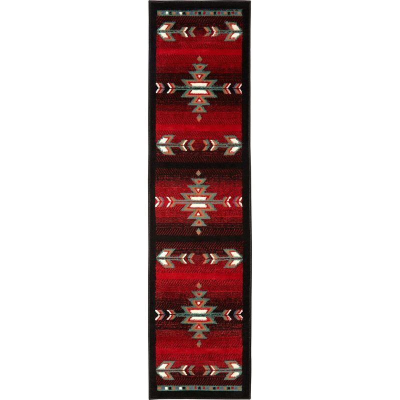 Southwestern Geometric Black and Red Runner Rug