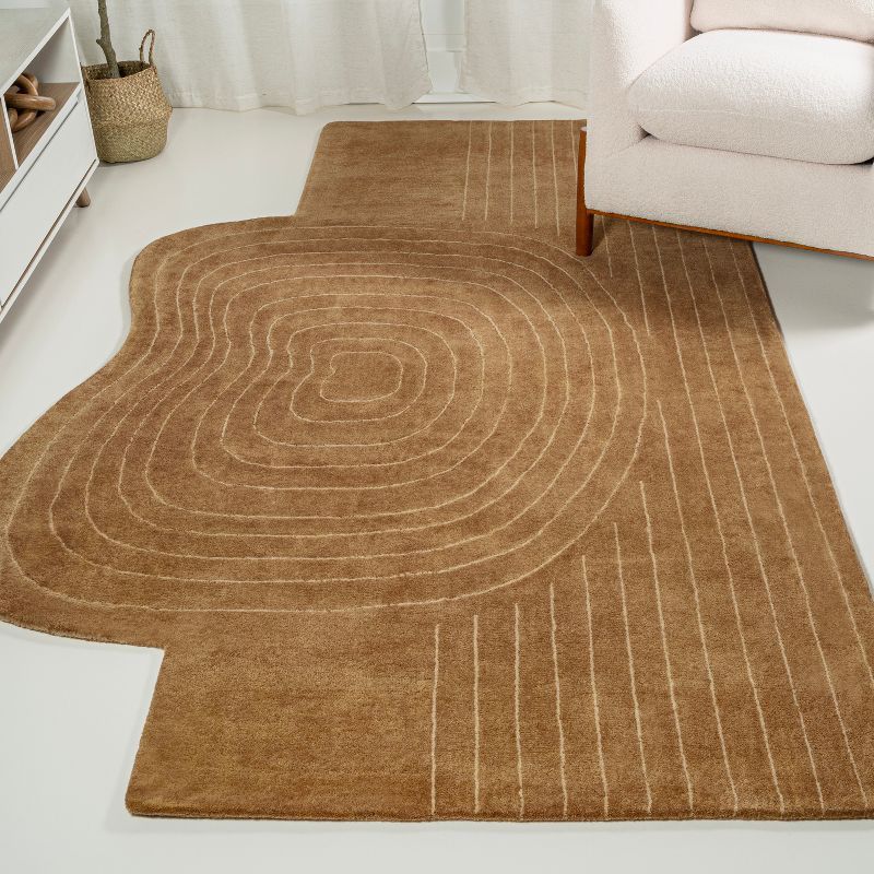 Handmade Light Brown Wool Abstract Rectangular Area Rug