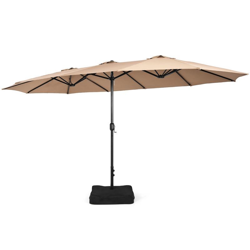 15ft Coffee Polyester Double-Sided Patio Umbrella with Metal Base