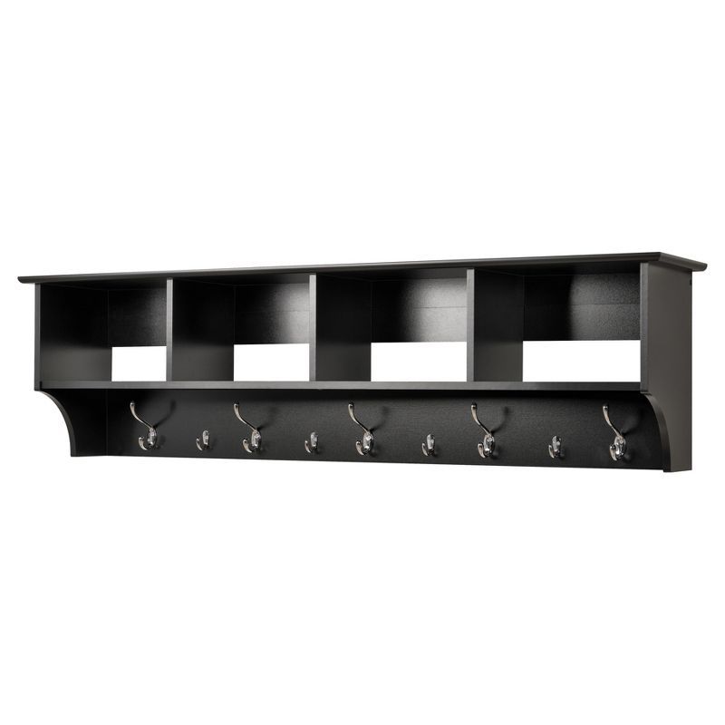 Douglas 60" Black Wall Mounted Entryway Shelf with Hooks