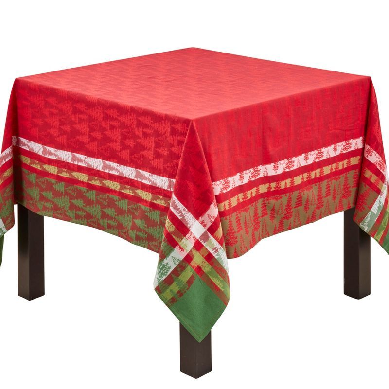 Red and Green Plaid Christmas Tree Cotton Tablecloth