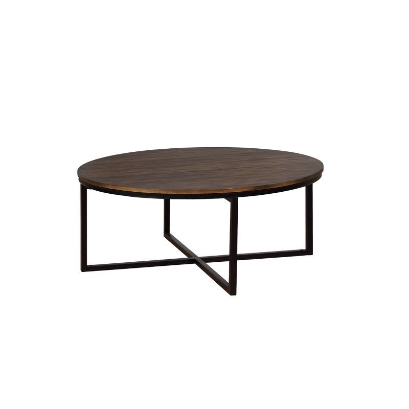 Espresso Acacia Wood & Metal 45" Round Nesting Coffee Table