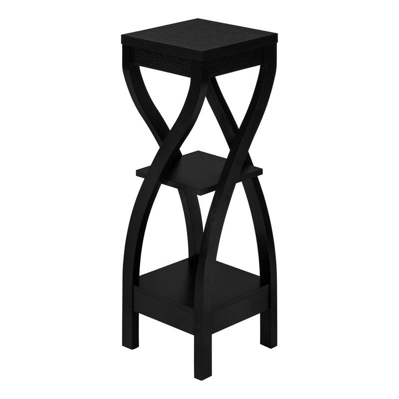 Black Square Wood 3-Tier Accent Table with Curved Legs