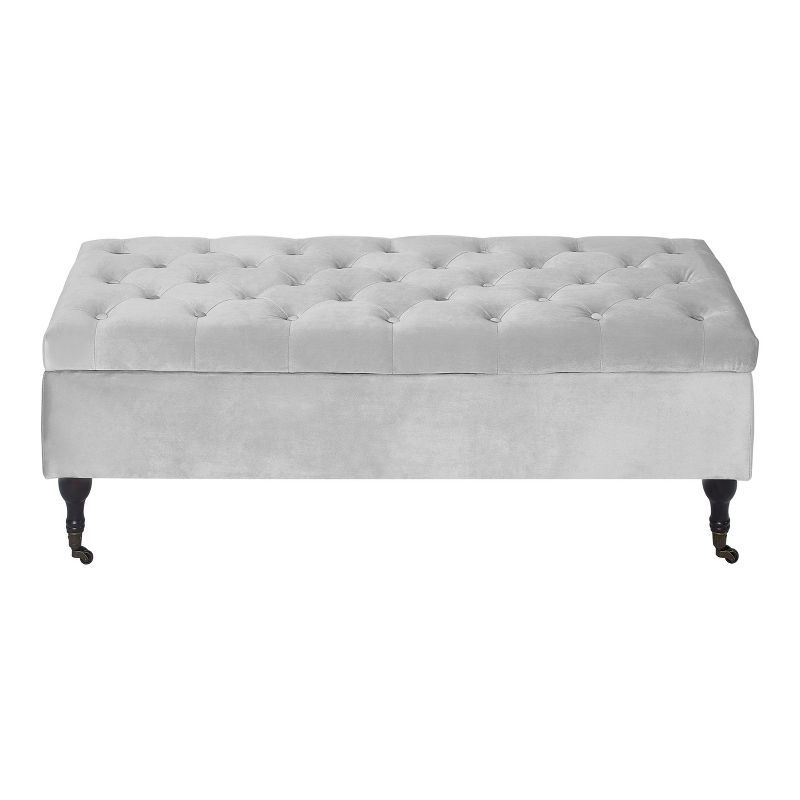 Pearl Gray Velvet Tufted Storage Bench with Wheels