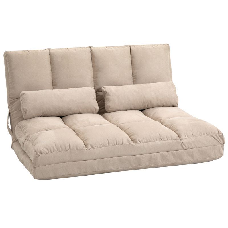 Beige Tufted Metal Full Sleeper Sofa with Pillows