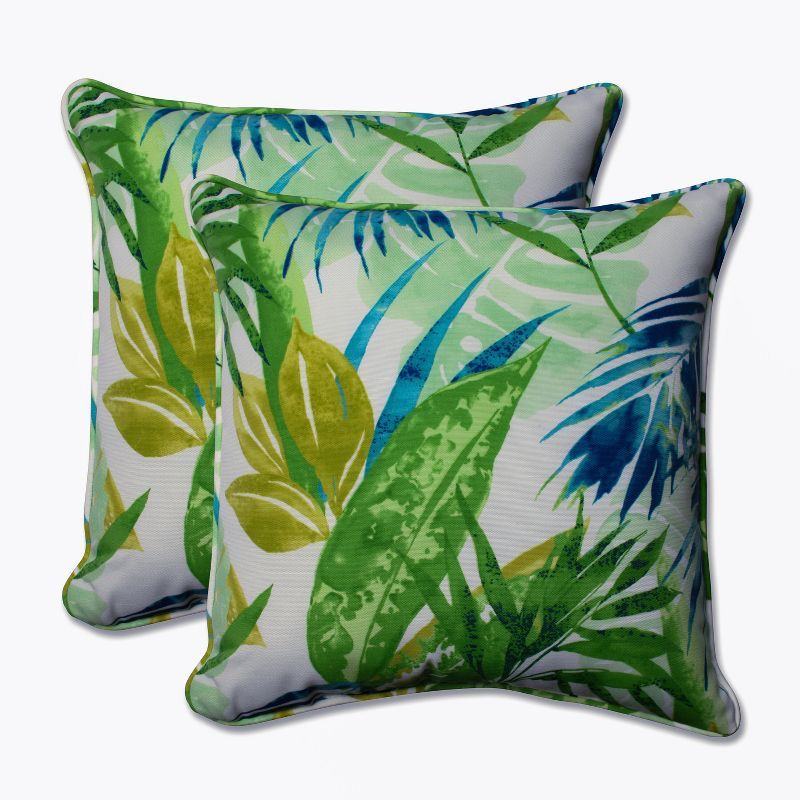 Tropical Blue and Green Botanical Outdoor Throw Pillows Set