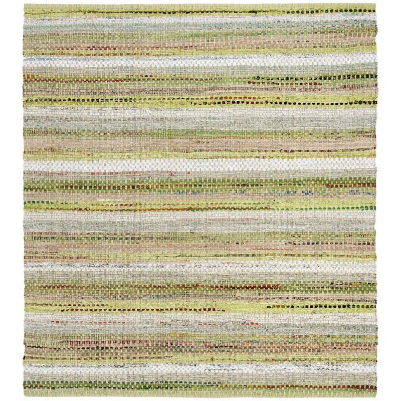 Coastal Charm Green and Multi 6' Square Handwoven Wool-Cotton Rug