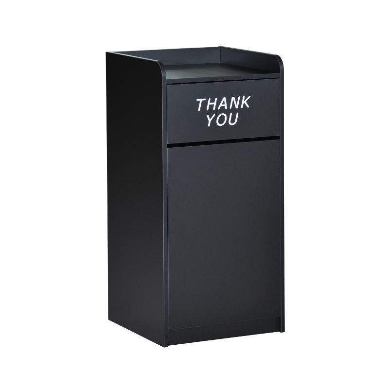 Black Wood Tray Top Trash Receptacle with Thank You Text