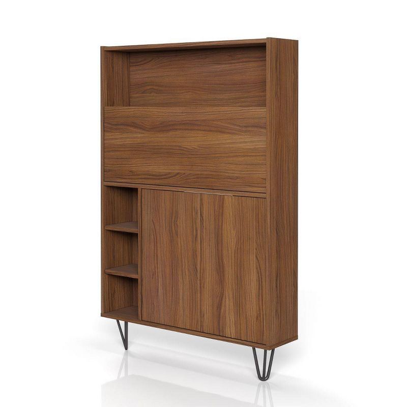 Slim Walnut Secretary Desk with Black Hairpin Legs and Filing Cabinet